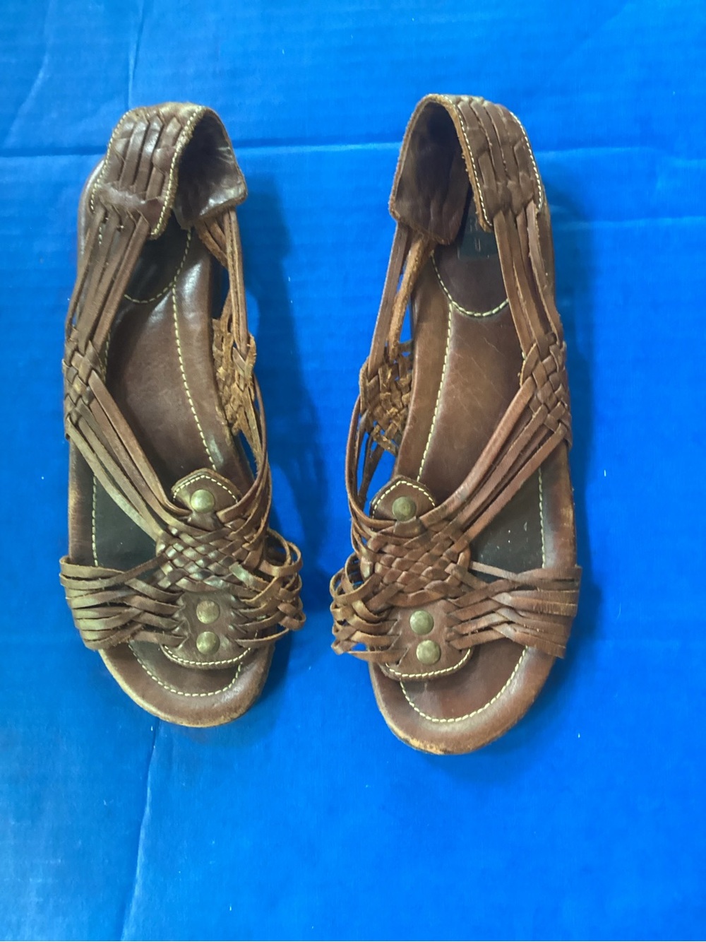 Frye Brown Braided Leather Sandals, size 7